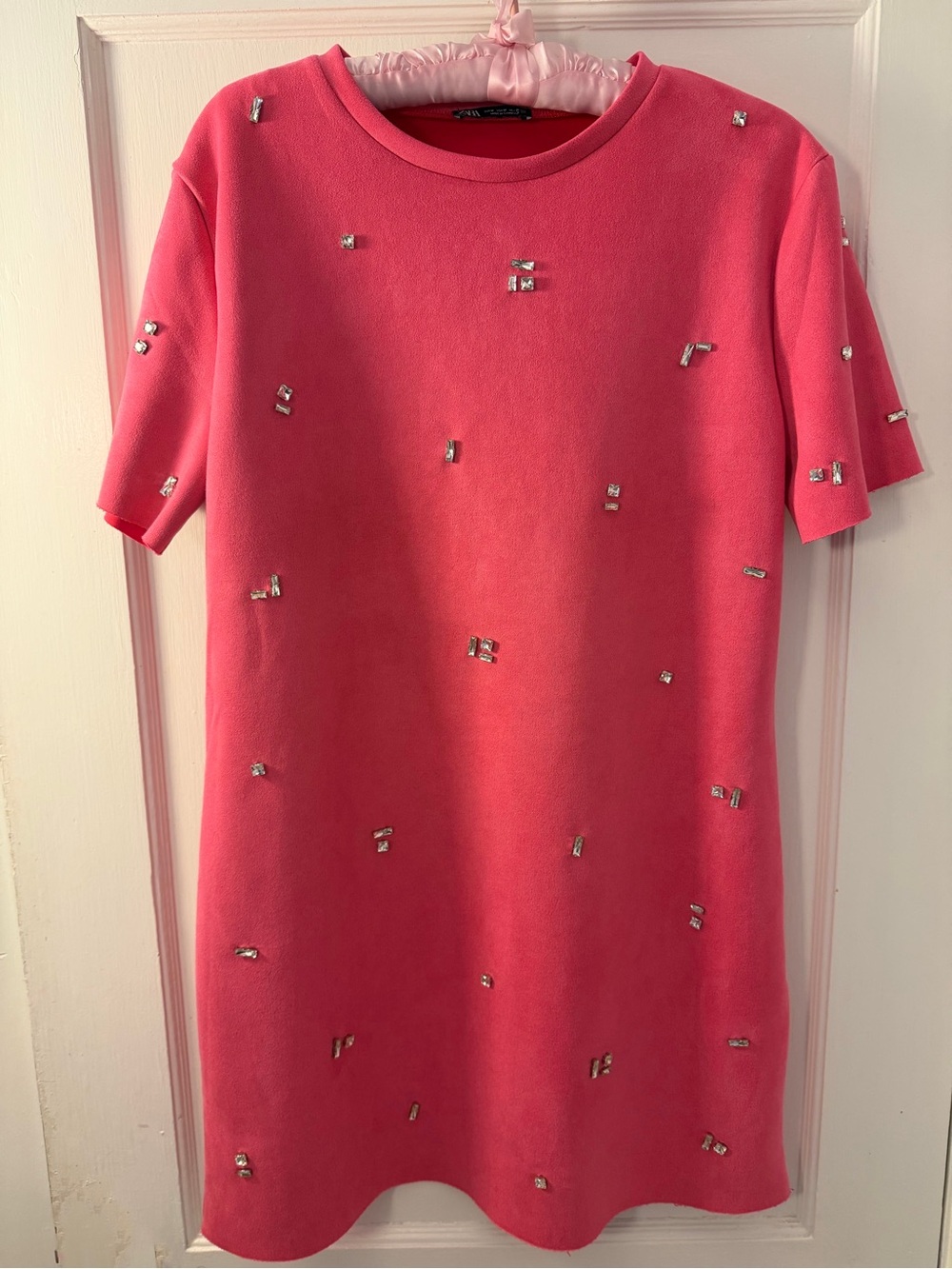 ZARA Dress Pink Color Crystal Drops Sheath sz M EUC